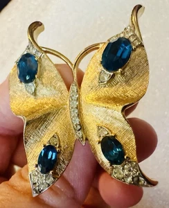 Vintage signierte Krone Trifari Schmetterling Brosche Anstecknadel selten Saphir blau Strass - Bild 1 von 9