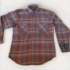 Vtg 1980's levis movin on mens flannel plaid shirt polyester/wool Made in USA - Picture 1 of 7