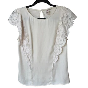 Anthropologie Dolan Cream Lace Flutter Sleeve Blouse Boho Feminine Crotchet M - Picture 1 of 8