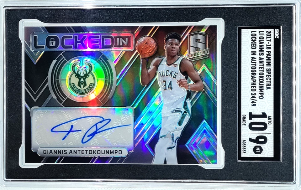 /49 Giannis Antetokounmpo Auto SGC 9 10 2017-18 Spectra Locked In Autograph SP - Image 1 of 4