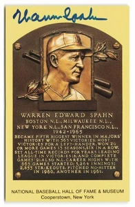 Warren Spahn Signed HOF Plaque Postcard Auto Braves Mets Giants Boston - Picture 1 of 2