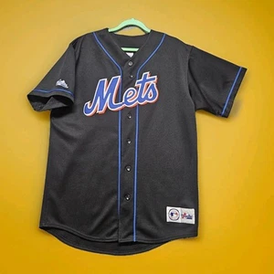 NY Mets Jersey Black Blue Shirt L Baseball Men Vintage MLB Majestic Blank EUC - Picture 1 of 11