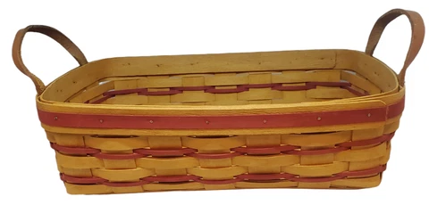 Longaberger Red Striped Bread Basket Loaf Oblong 14 X 8.5 X 5 Vintage U.S.A Cover