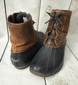 Sperry Top-Sider Duck Boot Women's 8.5M Waterproof Navy Brown Leather - Picture 1 of 13