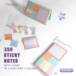 350 Sticky Notes Set Stationery Pastel Large Small Paper Yellow GIFT15 ID SNT01 - Picture 1 of 9