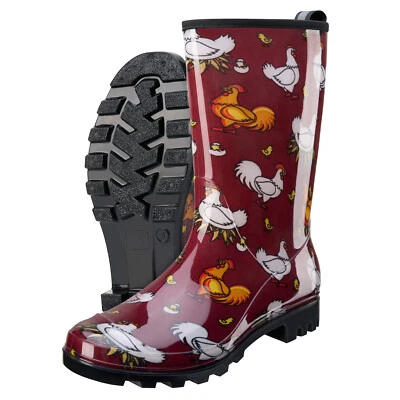 Botas de lluvia HISEA para mujer impermeables cómodas tirar de barro botas de jardín estampadas botas de agua Foto 1 de 4