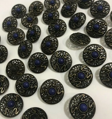 Vtg Ornate Art Deco Faux Blue Purple Rhinestone Shank Buttons 23mm Lot of 4 88-2 - Image 1 of 4