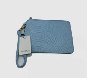 NEW Jules Kae Blue Snakeskin Design Vegan Leather Wristlet Clutch Zippered Pouch - Picture 1 of 4
