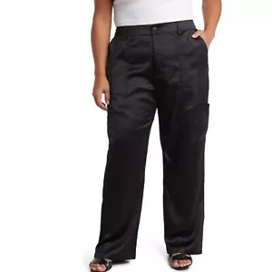 Sanctuary Gina schwarze Satin-Cargohose stilvoll Utility weites Bein 2X (kleiner Fehler) - Bild 1 von 11