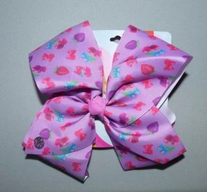 JoJo Siwa Lilac w/ Strawberries, Cherries & Bows Large Signature Hair Bow NWT - Picture 1 of 2