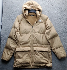 The North Face Puffer Jacket Youth 2XL Brown Fleece Lined Down 600 Hooded Zipper - Picture 1 of 13