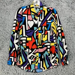 Big Dart Button Up Blouse Top Women's S Geometric Pop Art Bright Retro 90's - Picture 1 of 10