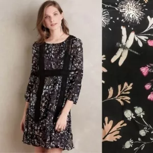 Vestido Anthropologie Moulinette Soeurs Lily Campesino Negro Encaje Floral 6 Sin cordones - Imagen 1 de 10