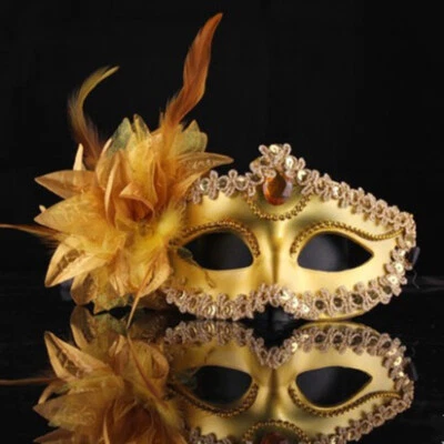 Venetian Masquerade Mask Feather Flower HalfFace Fox Eye Masks Party Prom Decor✿ - Image 1 of 4