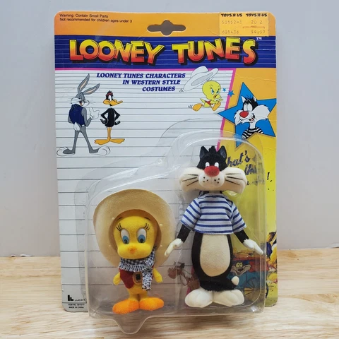 New - Tweety & Sylvester Western Costumes Lucky Bell 1989 Figures MoC Flocked Cover