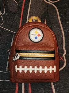 NWT LOUNGEFLY NFL PITTSBURGH STEELERS PIGSKIN LOGO MINI BACKPACK - Picture 1 of 21