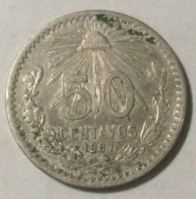 MEXICO 1907 50 CENTS CENTAVOS SILVER PLATA - Image 1 of 2