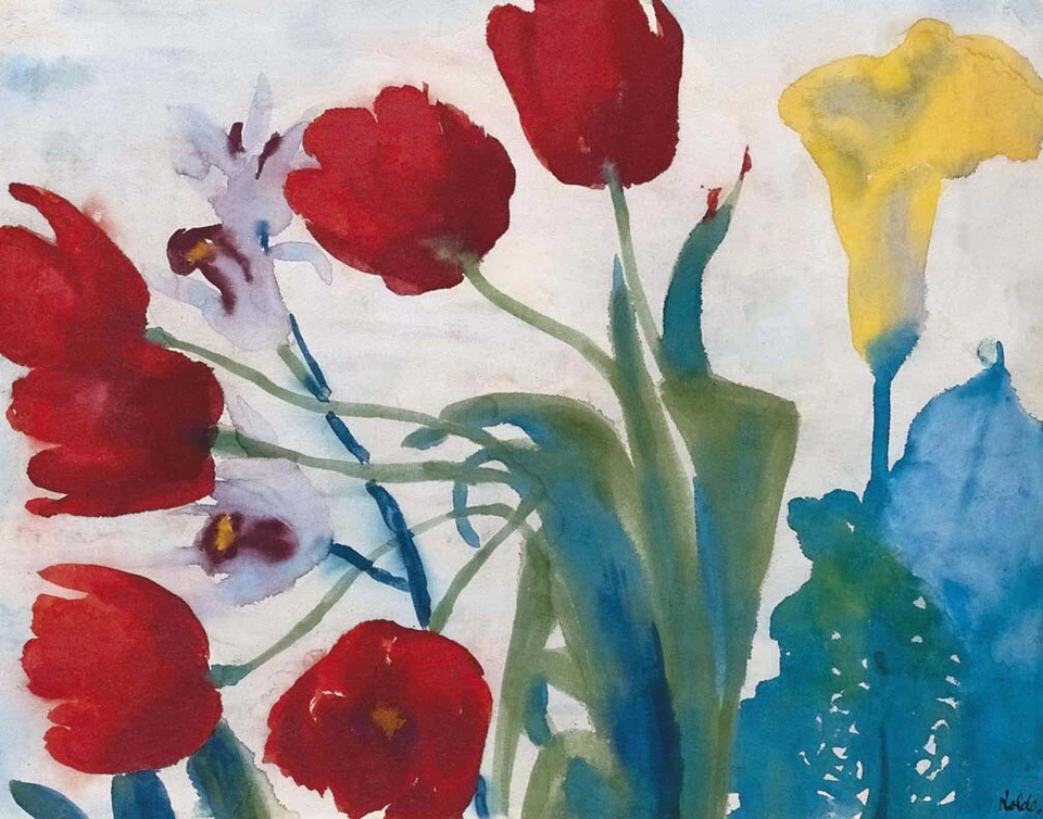 Impresión en lienzo de flores Emil Nolde acuarela con tulipanes rojos 16 x 20 Foto 1 de 4
