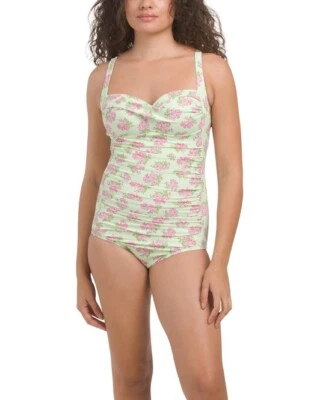 NUEVO Traje de Baño Betsey Johnson Verde y Rosa Floral Bandeau Una Pieza Talla XL Foto 1 de 2