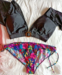 Conjunto corto de bikini Simply Be/BHS Riviera mezcla negra con mangas gorra Reino Unido 18/20 - Imagen 1 de 8