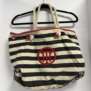 Tommy Hilfiger Striped Purse Navy White Canvas Shoulder Bag Nautical Preppy - Picture 1 of 3