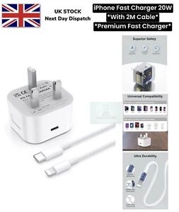 USB C Fast Charger iPhone 2M Cable 20W USB C Plug To iPhone Charger Cable 6ft - Picture 1 of 16