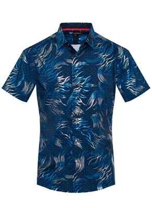 Men's Italian fashion Button Down Short Sleeves Shirt Navy Floral VIP collection - Picture 1 of 3