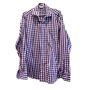 Bugatchi Uomo Dress Shirt Men's Large Purple Geometric Flip Cuff Button Up