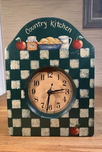 Vintage Country Kitchen Apple Pie Checkered Wall Clock Works Perfect! - Picture 1 of 3