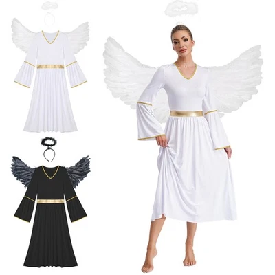 TIAOBUG Damen Engelkostüm Engel Kleid Mit Flügeln Set Karneval Weihnachten Party Kostüm