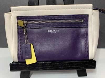 Coach Color Block Leather Clutch Case Pouch White Navy Yellow 2 Hang Tags Tassel - Image 1 of 4