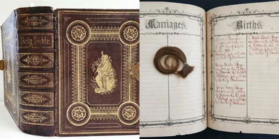 1867 antique BIBLE myerstown mt aetna pa ROYER SPANGLER fraktur genealogy HAIR - Image 1 of 4