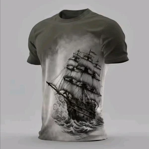 Summer Men Classic Vintage Sailing Pattern 3d Printed T-shirt Short Sleeve Loose - Picture 1 of 1