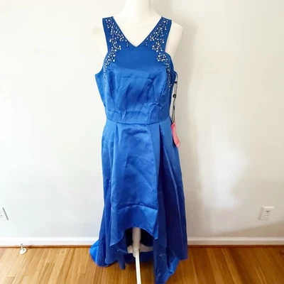 Vestido largo Adrianna Papell para mujer nuevo con etiquetas Mikado estrás talla 8 Yves azul noche Foto 1 de 4