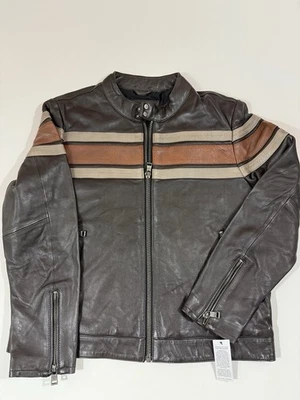 Wilsons Leather Genuine Brown Stripe Moto Jacket Men’s XL $345 MSRP - Image 1 of 4