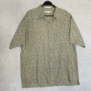 Perry Ellis Shirt Mens XL 100% Silk Green Beige Short Sleeve Button Up Geometric - Picture 1 of 9