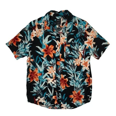 Camisa RVCA Para Hombres M Mediana Calce Regular Montague Floral Manga Corta Mezcla de Algodón Foto 1 de 4