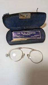 Antique 19th century Silver Frame Clip On Glasses With Case - Picture 1 of 1
