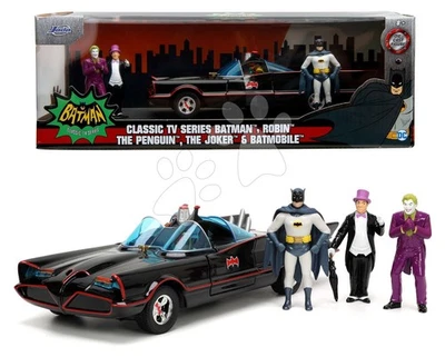 Auto Batman Batmobil 1966 Deluxe in metallo con sportelli apribili e 4 figurine - Immagine 1 di 4