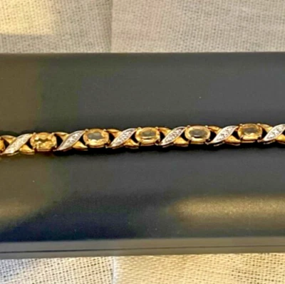 NEW Citrine w/ Diamond Accent 7.25" Tennis Bracelet - Image 1 of 3