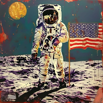 🪐 Moonwalk Andy Warhol Arte 👨‍🚀 | Papel Museo Giclée | Certificado de autenticidad + Firmado 24x24 V4 Foto 1 de 3