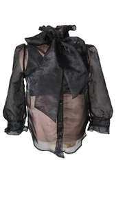 Sheer Black High Neck Button Front Pussybow Blouse 44/46" bust New size 18/20 UK - Picture 1 of 5