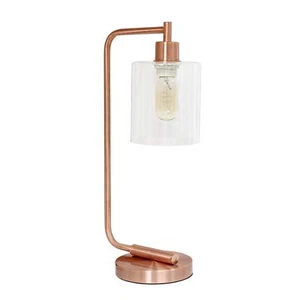 Ld1036rgd Bronson Antique Style Industrial Iron Lantern Desk Bedside Glass Shade - Picture 1 of 6