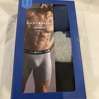 3 CALZONCILLOS BOXER HOMBRE LUCKY BRAND ALGODÓN AZUL GRIS NEGRO AZUL MARINO TALLA S Pequeños 28-30 Foto 1 de 4