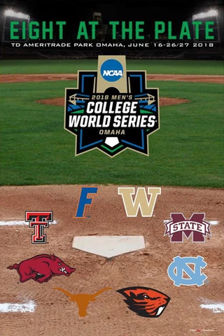 NCAA Baseball 2018 College World Series Official 8-Team Logos 24x36 Event POSTER Cover