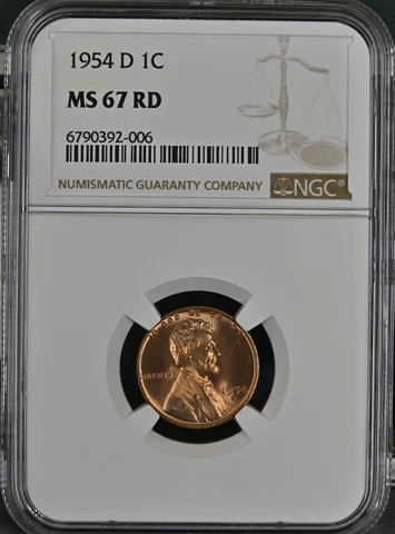 1954 D NGC MS 67 RD United States / American Lincoln Wheat Cent Cover