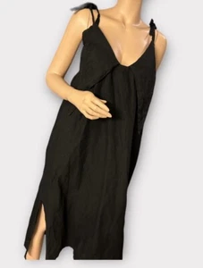Emerson Fry India Collection Dress Medium M Black Linen Midi Cotton - Picture 1 of 6