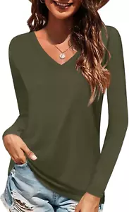 Women Shirts V Neck Short/Long Sleeve Cotton Tops T-Shirt Basic Tees - Picture 1 of 12
