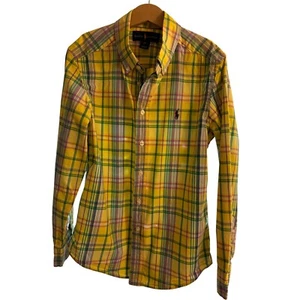 Ralph Lauren Plaid Button Down Shirt Long Sleeve Yellow Green Kids Medium 10 12 - Picture 1 of 8