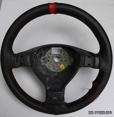 FOR FIAT PUNTO MK1 BLACK PERFORATED LEATHER + RED STRAP STEERING WHEEL COVER NEW - Image 1 of 3